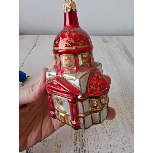 Vintage glass temple building religious ornament Xmas tree red - Picture 5 of 9